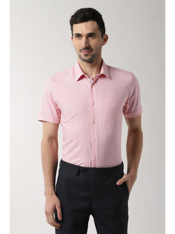Peter England - Men Pink Cotton Blend Slim Fit Shirt