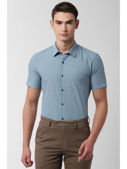 Peter England - Men Blue Cotton Blend Slim Fit Shirt