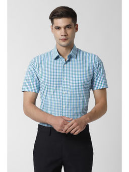 Peter England - Men Blue Cotton Blend Slim Fit Shirt