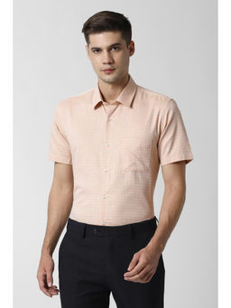 Peter England - Men Peach Cotton Blend Slim Fit Shirt