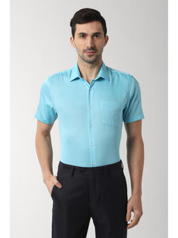 Peter England - Men Blue Cotton Blend Slim Fit Shirt