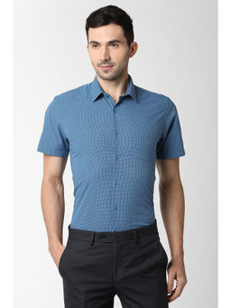 Peter England - Men Blue Cotton Blend Slim Fit Shirt