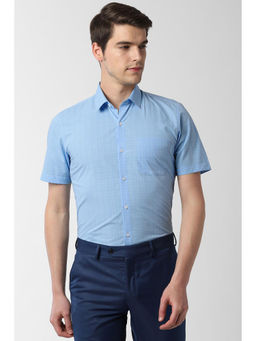 Peter England - Men Blue Cotton Blend Slim Fit Shirt