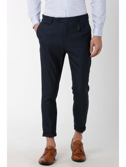 Peter England - Men Navy Blue Polyester Blend Slim Fit Trouser