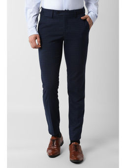 Peter England - Men Navy Blue Polyester Blend Slim Fit Trouser