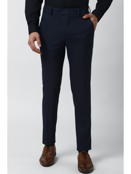 Peter England - Men Navy Blue Polyester Blend Slim Fit Trouser