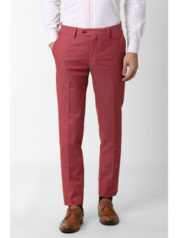 Peter England - Men Red Polyester Blend Slim Fit Trouser