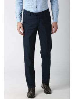 Peter England - Men Navy Blue Polyester Blend Slim Fit Trouser