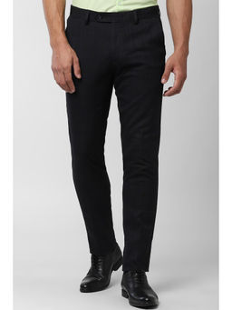 Peter England - Men Black Polyester Blend Slim Fit Trouser