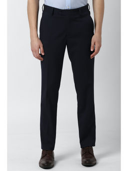 Peter England - Men Navy Blue Polyester Blend Slim Fit Trouser