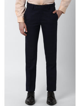 Peter England - Men Navy Blue Cotton Blend Slim Fit Trouser