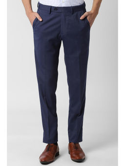 Peter England - Men Navy Blue Polyester Blend Slim Fit Trouser