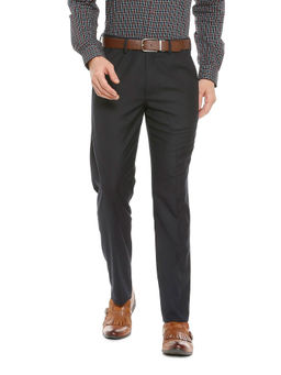 Peter England - Men Navy Blue Polyester Blend Regular Fit Trouser
