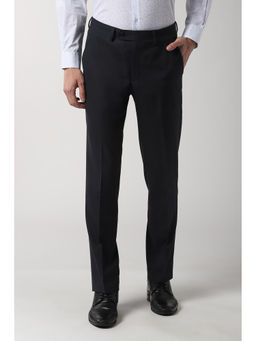 Peter England - Men Navy Blue Polyester Blend Regular Fit Trouser