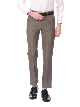 Peter England - Men Brown Polyester Blend Regular Fit Trouser