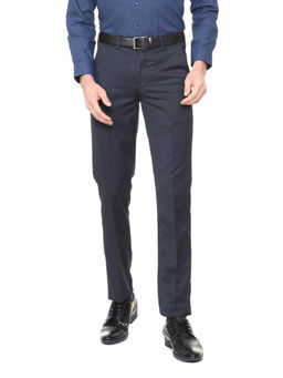 Peter England - Men Navy Blue Polyester Blend Regular Fit Trouser