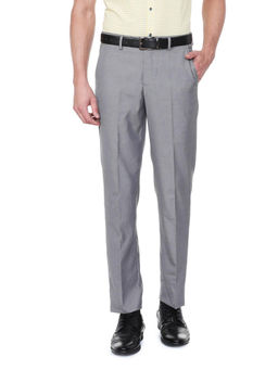 Peter England - Men Grey Polyester Blend Regular Fit Trouser