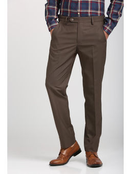 Peter England - Men Brown Polyester Blend Regular Fit Trouser