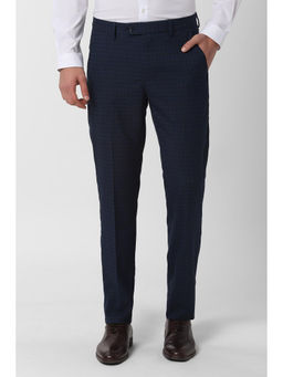 Peter England - Men Navy Blue Polyester Blend Regular Fit Trouser