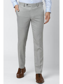 Peter England - Men Grey Polyester Blend Slim Fit Trouser