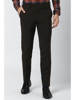 Peter England - Men Black Polyester Blend Slim Fit Trouser