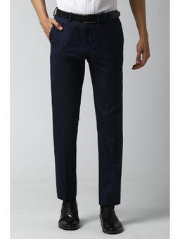 Peter England - Men Navy Blue Polyester Blend Slim Fit Trouser