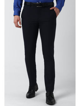 Peter England - Men Navy Blue Polyester Slim Fit Trouser