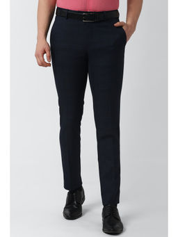 Peter England - Men Navy Blue Polyester Blend Slim Fit Trouser