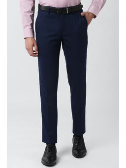 Peter England - Men Navy Blue Polyester Slim Fit Trouser