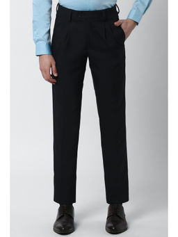 Peter England - Men Black Polyester Blend Slim Fit Trouser
