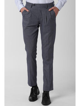 Peter England - Men Navy Blue Polyester Blend Regular Fit Trouser