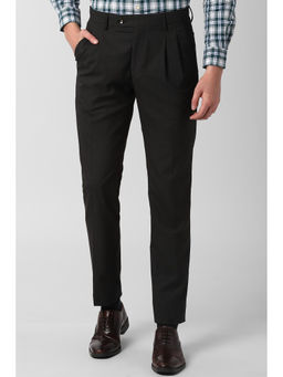 Peter England - Men Black Polyester Blend Regular Fit Trouser