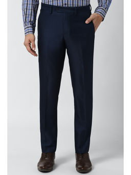 Peter England - Men Navy Blue Terylene Slim Fit Trouser