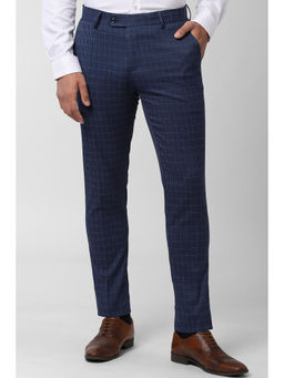 Peter England - Men Navy Blue Polyester Blend Slim Fit Trouser