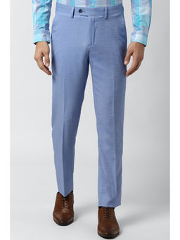 Peter England - Men Blue Cotton Blend Regular Fit Trouser