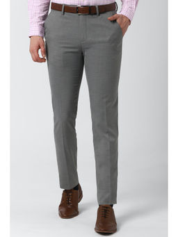 Peter England - Men Grey Polyester Blend Slim Fit Trouser