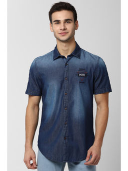 Peter England - Men Blue Cotton Slim Fit Shirt