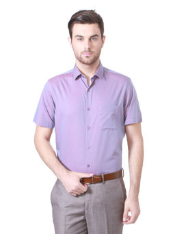Peter England - Men Purple Cotton Blend Regular Fit Shirt