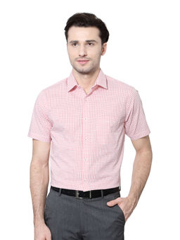 Peter England - Men Red Cotton Regular Fit Shirt