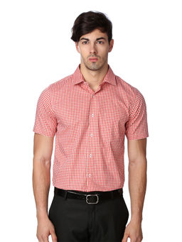 Peter England - Men Red Cotton Regular Fit Shirt