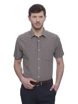 Peter England - Men Brown Polyester Blend Regular Fit Shirt