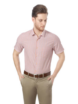 Peter England - Men Peach Polyester Blend Regular Fit Shirt