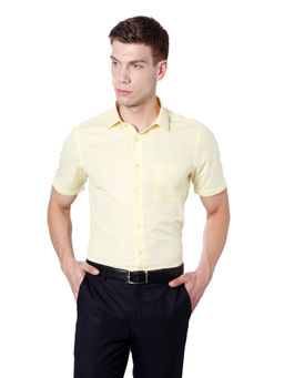 Peter England - Men Yellow Polyester Blend Regular Fit Shirt