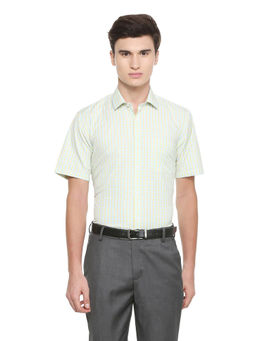 Peter England - Men Yellow Polyester Blend Regular Fit Shirt