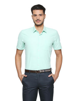 Peter England - Men Green Polyester Blend Regular Fit Shirt