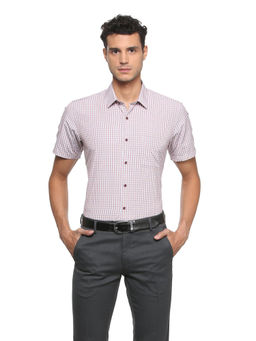 Peter England - Men Red Polyester Blend Regular Fit Shirt