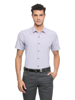 Peter England - Men Blue Polyester Blend Regular Fit Shirt