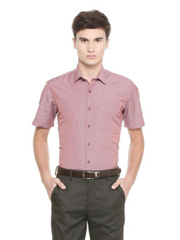 Peter England - Men Maroon Polyester Blend Regular Fit Shirt