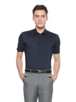 Peter England - Men Navy Blue Cotton Blend Regular Fit Shirt