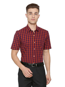Peter England - Men Red Cotton Regular Fit Shirt